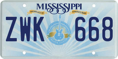 MS license plate ZWK668