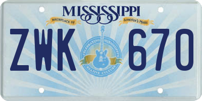 MS license plate ZWK670