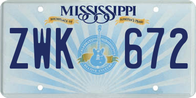 MS license plate ZWK672