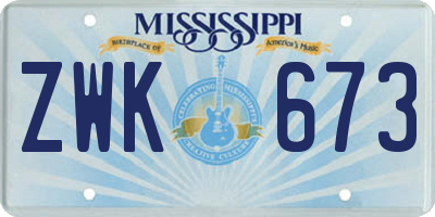 MS license plate ZWK673
