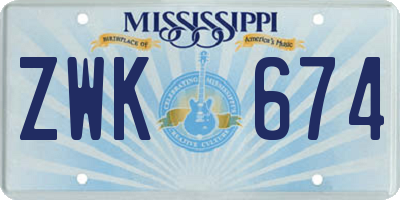 MS license plate ZWK674