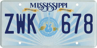 MS license plate ZWK678