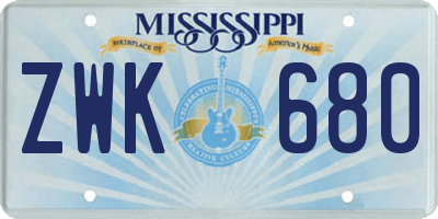 MS license plate ZWK680