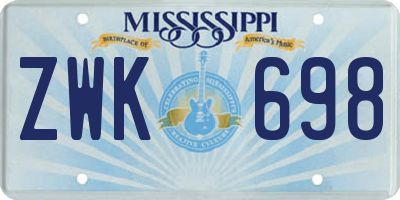 MS license plate ZWK698
