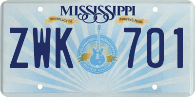 MS license plate ZWK701