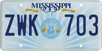 MS license plate ZWK703