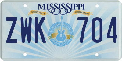 MS license plate ZWK704