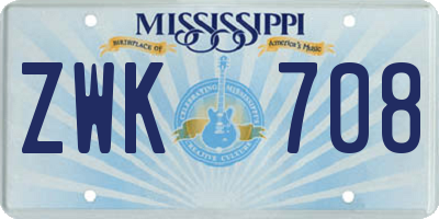 MS license plate ZWK708