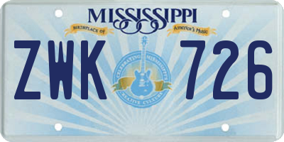 MS license plate ZWK726