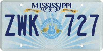 MS license plate ZWK727