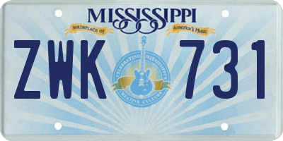 MS license plate ZWK731