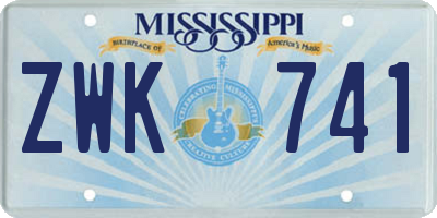MS license plate ZWK741