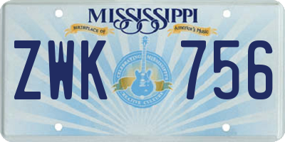 MS license plate ZWK756