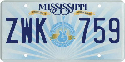 MS license plate ZWK759