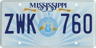 MS license plate ZWK760