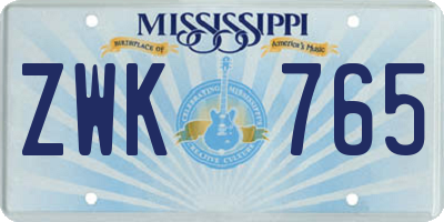 MS license plate ZWK765