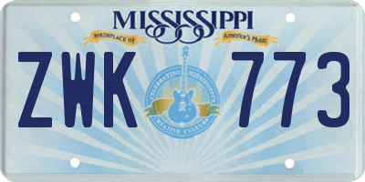 MS license plate ZWK773
