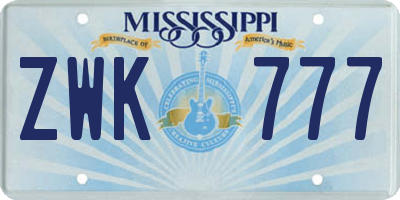 MS license plate ZWK777