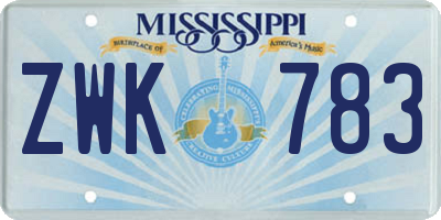 MS license plate ZWK783