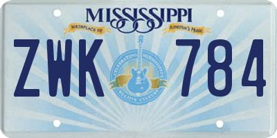 MS license plate ZWK784