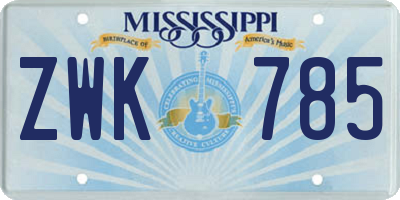 MS license plate ZWK785
