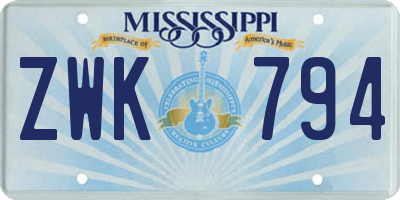 MS license plate ZWK794