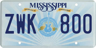 MS license plate ZWK800