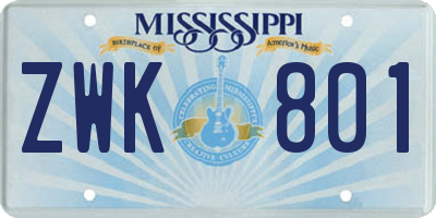 MS license plate ZWK801