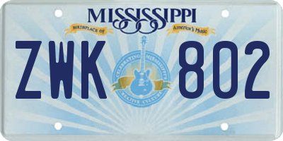 MS license plate ZWK802