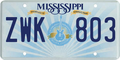MS license plate ZWK803