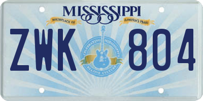 MS license plate ZWK804