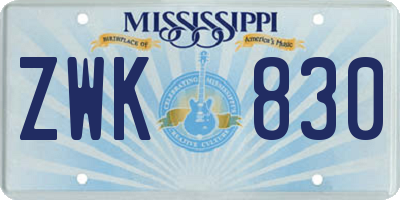 MS license plate ZWK830
