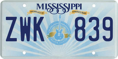 MS license plate ZWK839