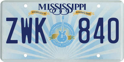 MS license plate ZWK840