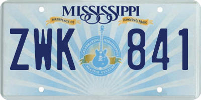 MS license plate ZWK841