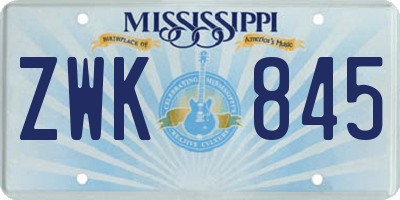 MS license plate ZWK845