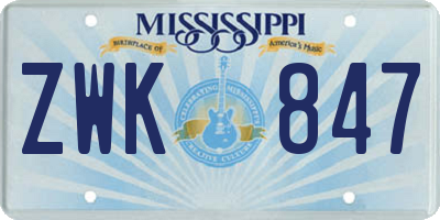MS license plate ZWK847