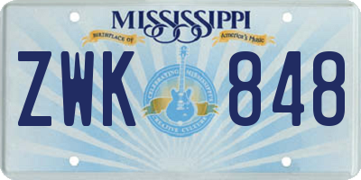 MS license plate ZWK848