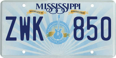 MS license plate ZWK850