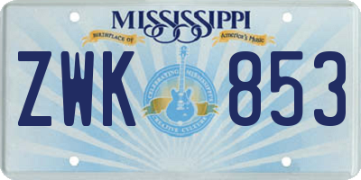MS license plate ZWK853