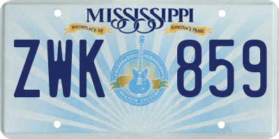 MS license plate ZWK859