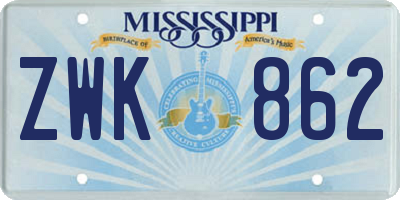 MS license plate ZWK862