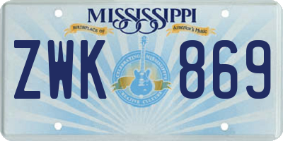 MS license plate ZWK869