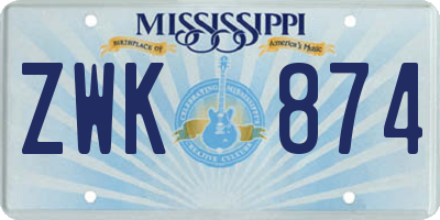 MS license plate ZWK874