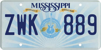 MS license plate ZWK889