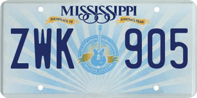 MS license plate ZWK905