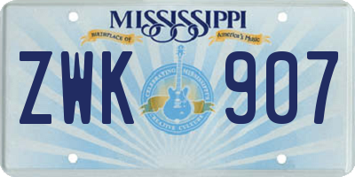 MS license plate ZWK907