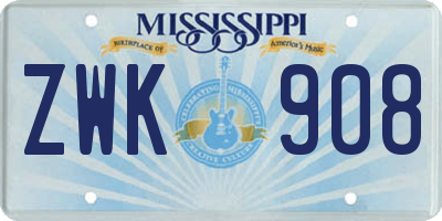 MS license plate ZWK908