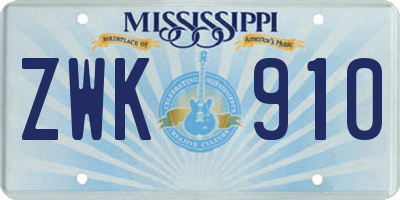 MS license plate ZWK910