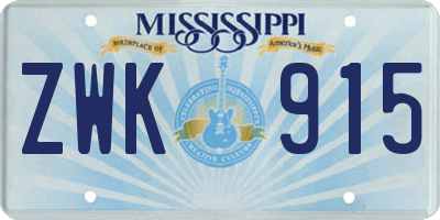 MS license plate ZWK915